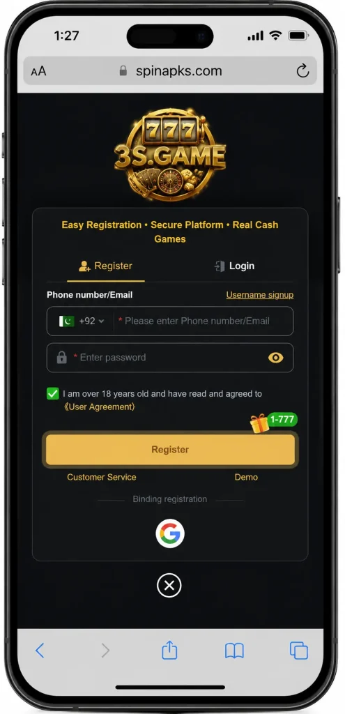 3S Game Registration Page