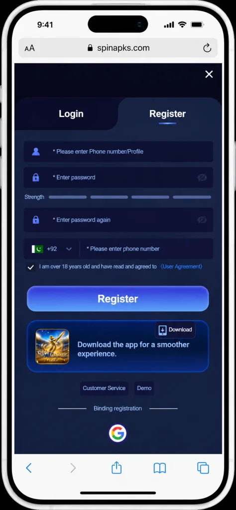 9K Game Registration
